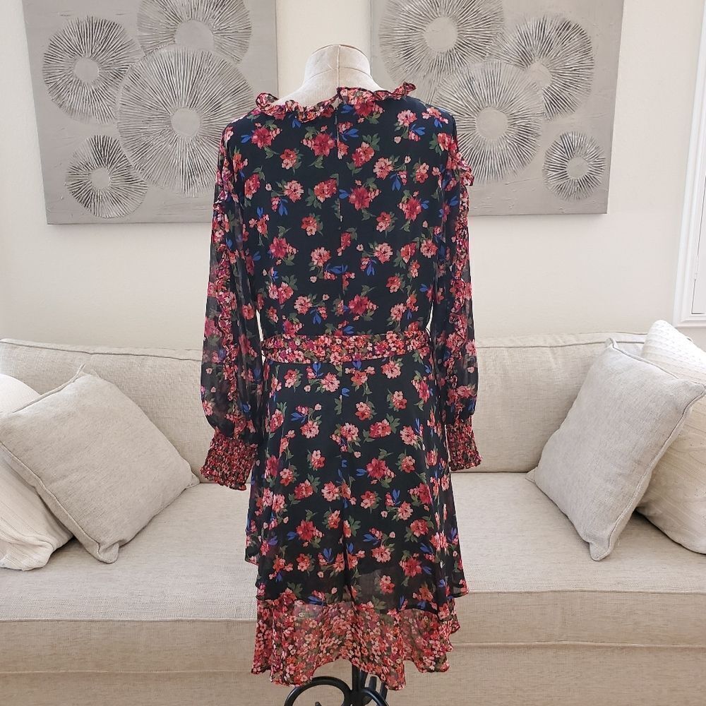 Tahari ASL Twin-Print Ruffle Dress sz 14 - Picture 10 of 16